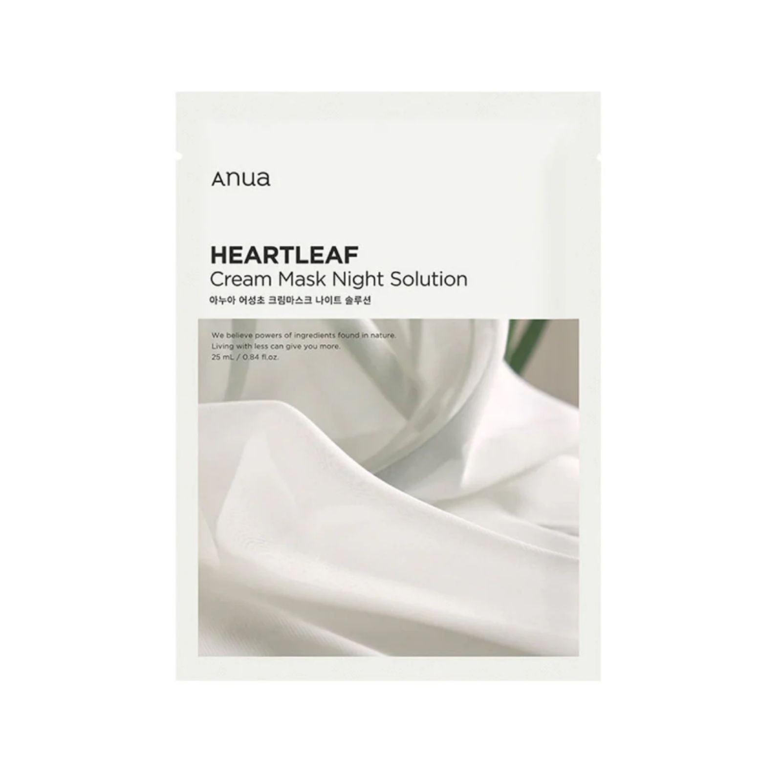 Anua Heartleaf Cream Night Solution Sheet Mask 25ml - K-ESSENCE Canada; Korean Cosmetics Canada