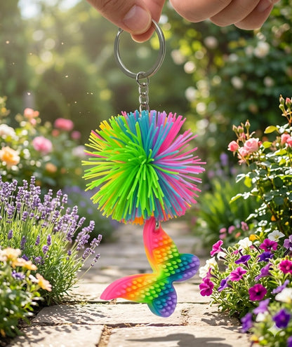 Rainbow Pom-Pom Butterfly Keychain | Vibrant Spiky Ball Bag Charm &amp; Fidget Toy - K-ESSENCE