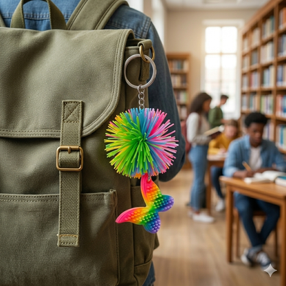 Rainbow Pom-Pom Butterfly Keychain | Vibrant Spiky Ball Bag Charm &amp; Fidget Toy - K-ESSENCE